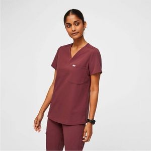 FIGS dark cherry scrub set, s top, m bottoms